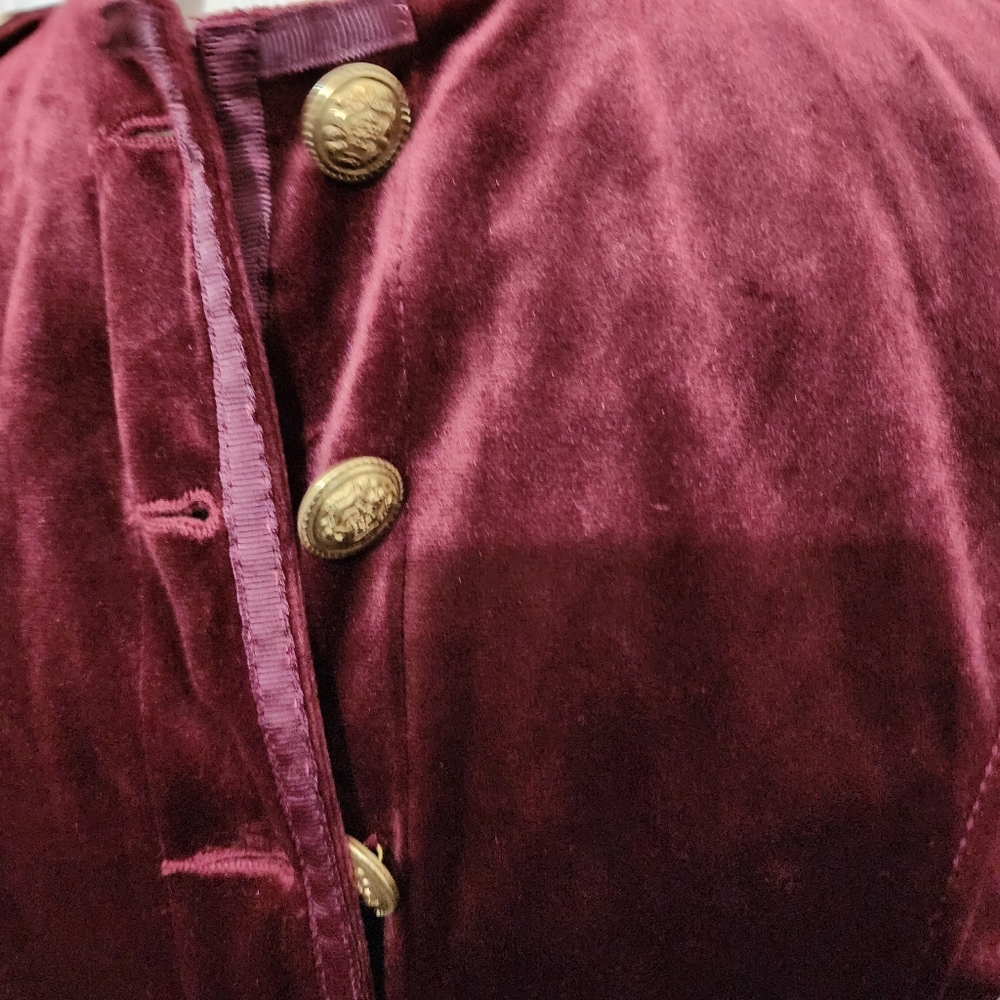 Trish Scully burgundy skirted jacket with gold buttons size 6 Bridgerton jacket - Picture 8 of 11
